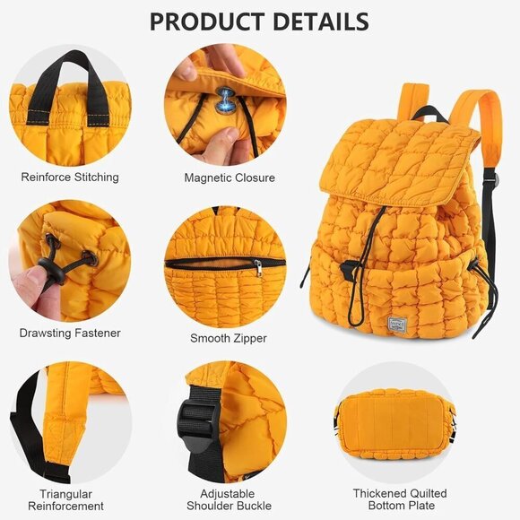 ✨ Contail Puffy Hiker Pack Women Yellow 18L Quilted Puffer Lightweight Backpack - Picture 7 of 9